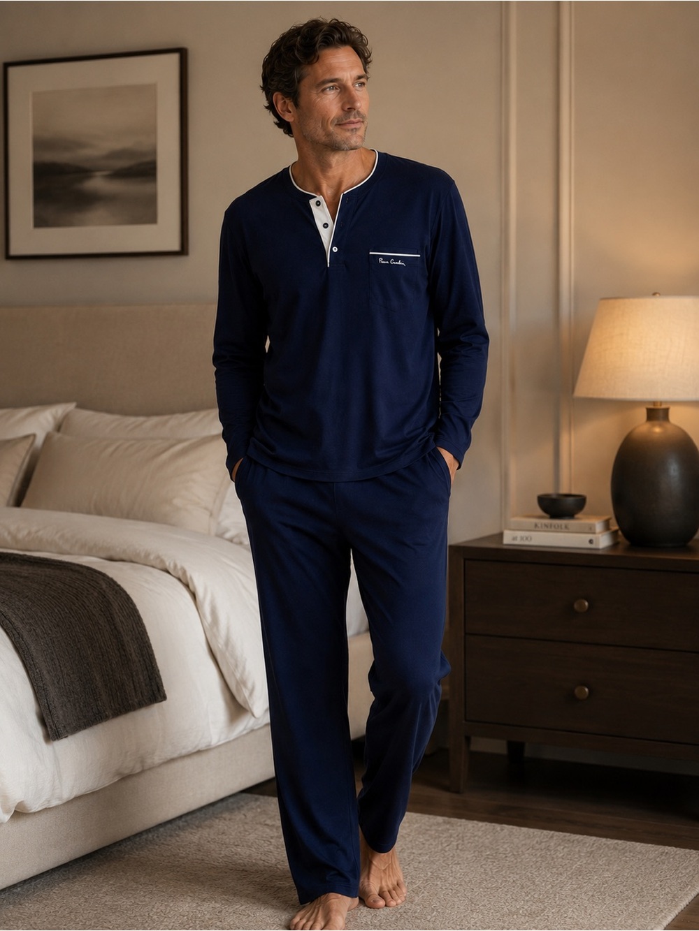 New Pierre Cardin Navy Pyjama set Logo Sz Mens M/L Tall